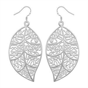 925 Sterling Silver Leaf Chandelier Hoop Earrings Elegant Dangle Pierced